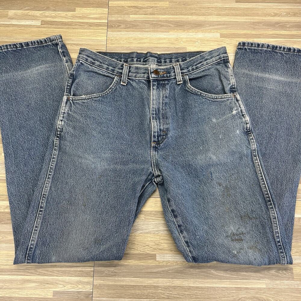 VTG Rustler Denim Blue Jeans 32X33 Workwear Naturally Distressed Cowboy - N683